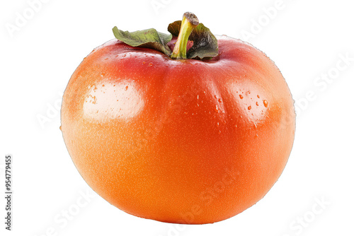 Fresh persimmon fruit with vibrant orange color and dewdrops, perfect for healthy recipes and food photography. photo