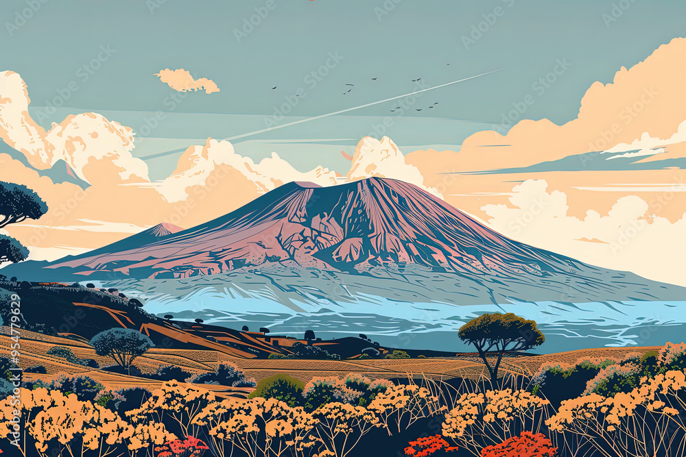 Fototapeta premium Majestic Mount Vesuvius: A Geometric Perspective