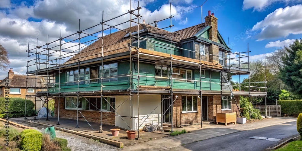 A charming Mid-century detached house is undergoing a major renovation, ensconced in scaffolding and tarpaulins as its