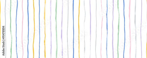 Hand drawn colorful vertical stripes seamless pattern. Grunge thin rough lines wallpaper. Vector sketch geometric lines.