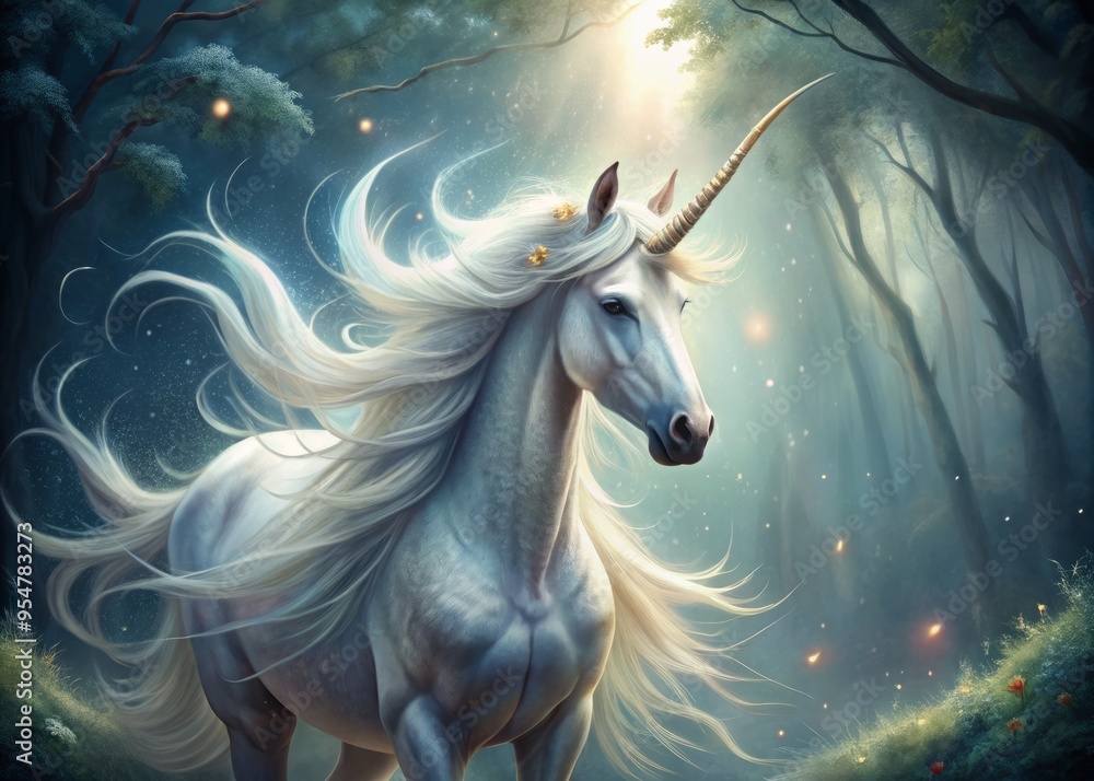 a photo image of a whimsical, mythical creature with a shimmering white body, a flowing mane, and a delicate horn on its forehead. a photo image of a whimsical, mythical creature with a shimmering white body, a flowing mane, and a delicate horn on its forehead.