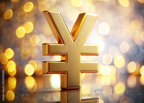 A delicate balance of gold and white, the Japanese Yen currency symbol takes center stage, blurring into a photo