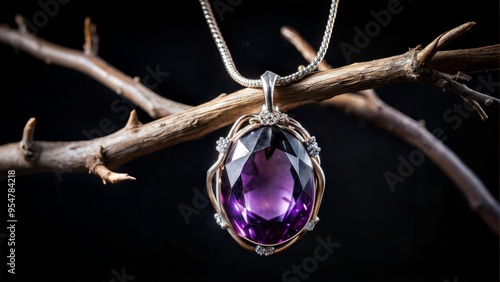 jewelry pendant with gem amethyst on twig