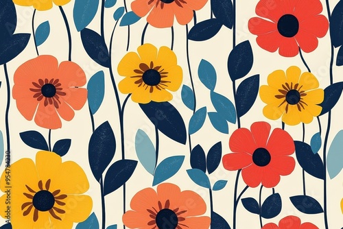 Wallpaper Mural Vibrant floral pattern with colorful abstract flowers Torontodigital.ca