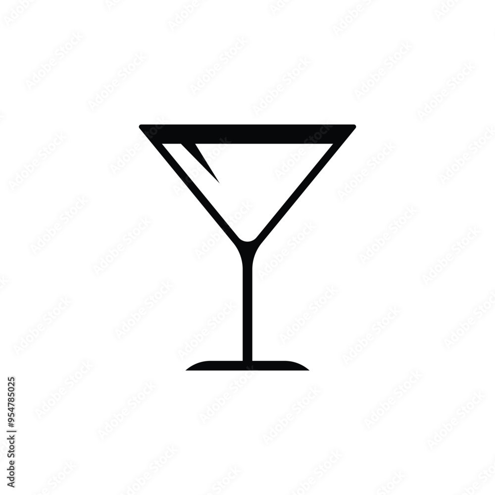 Martini glass black and white flat vector icon design on white background Martini glass black and white flat vector icon design on white background