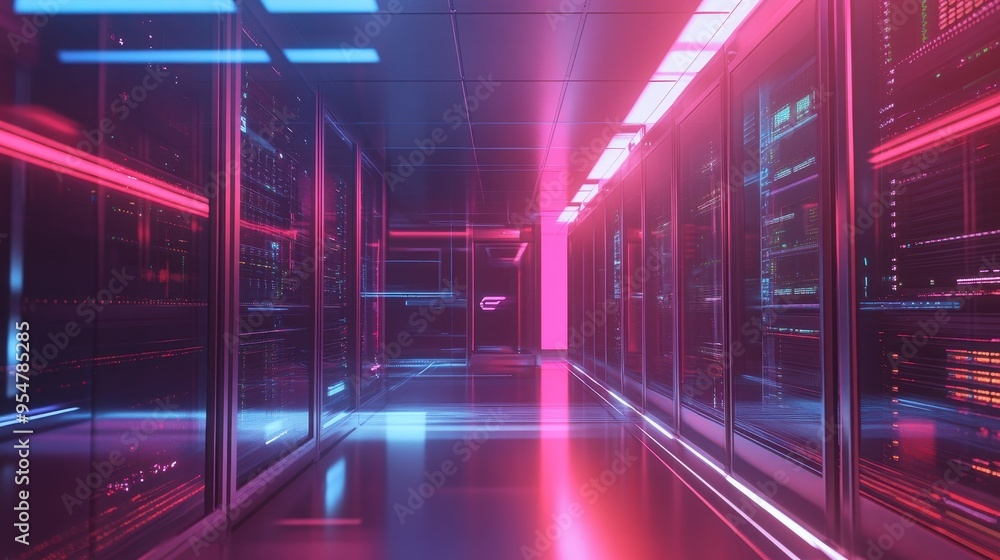 Fototapeta premium Futuristic Data Center with Neon Lighting