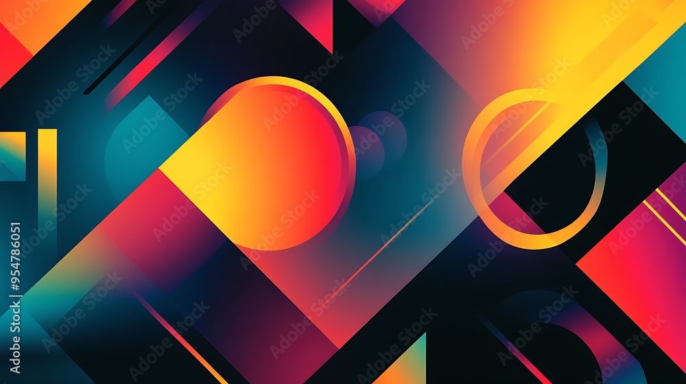 Energetic Geometric Abstraction: Vibrant Modern Design with Bold Shapes and High Contrast Interplay Energetic Geometric Abstraction: Vibrant Modern Design with Bold Shapes and High Contrast Interplay