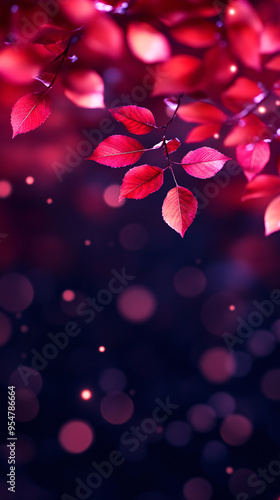 A close up of a leafy branch with a pinkish hue. The image has a dreamy, romantic feel to it