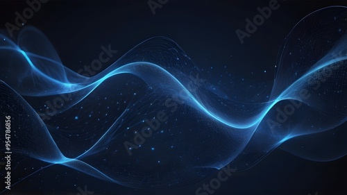 Abstract shimmer digital blue network mesh on the dark background