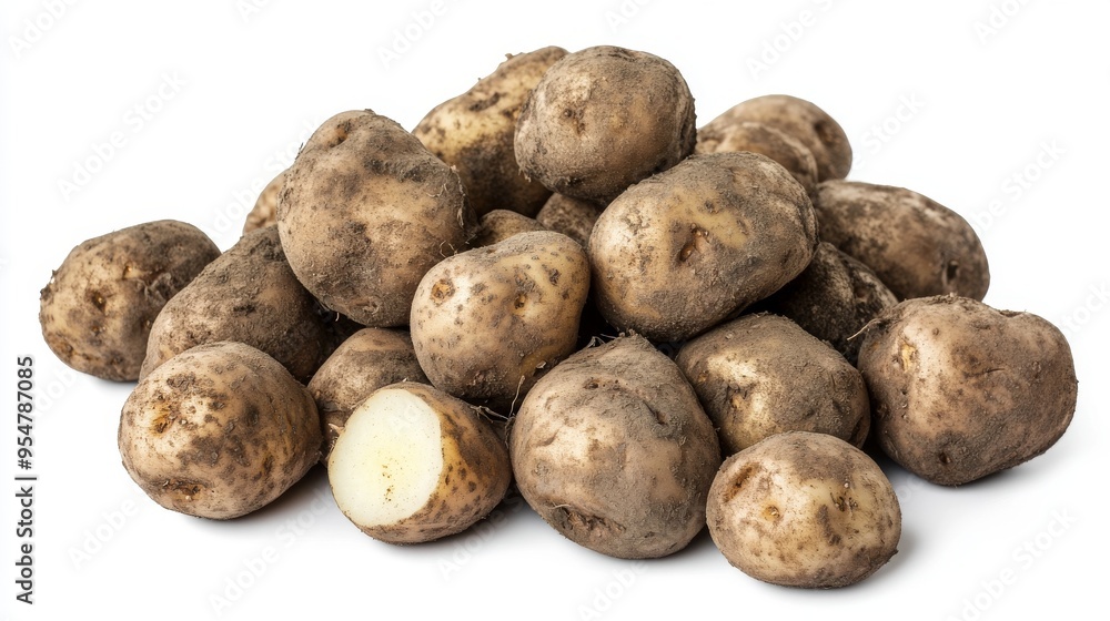 This is a picture of potatoes, potatoes vegetables, from many angles and views, cut into clusters and isolated on white background, PNG file. This is a picture of potatoes, potatoes vegetables, from many angles and views, cut into clusters and isolated on white background, PNG file.