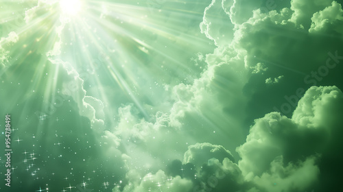 Sunlight Piercing Through Dark Green Clouds. Background. Wallpaper.
