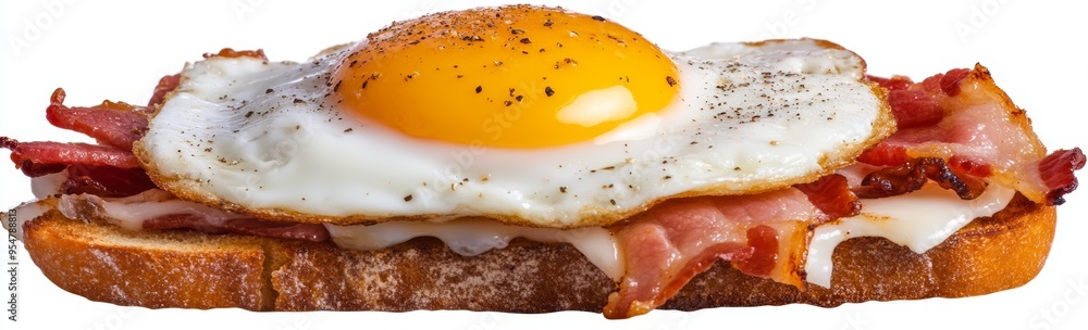 The idea of a healthy and tasty breakfast is illustrated by toasted rye bread and egg sandwiches on a transparent background. The idea of a healthy and tasty breakfast is illustrated by toasted rye bread and egg sandwiches on a transparent background.
