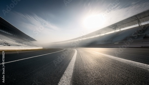 Race track corner in motion, dynamic drive, high speed view