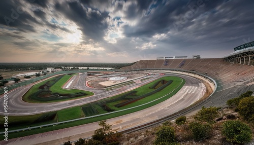 Race track corner in motion, dynamic drive, high speed view