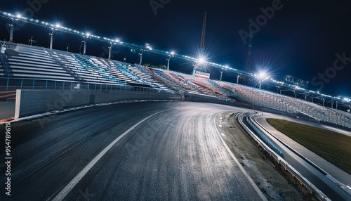 Race track corner in motion, dynamic drive, high speed view