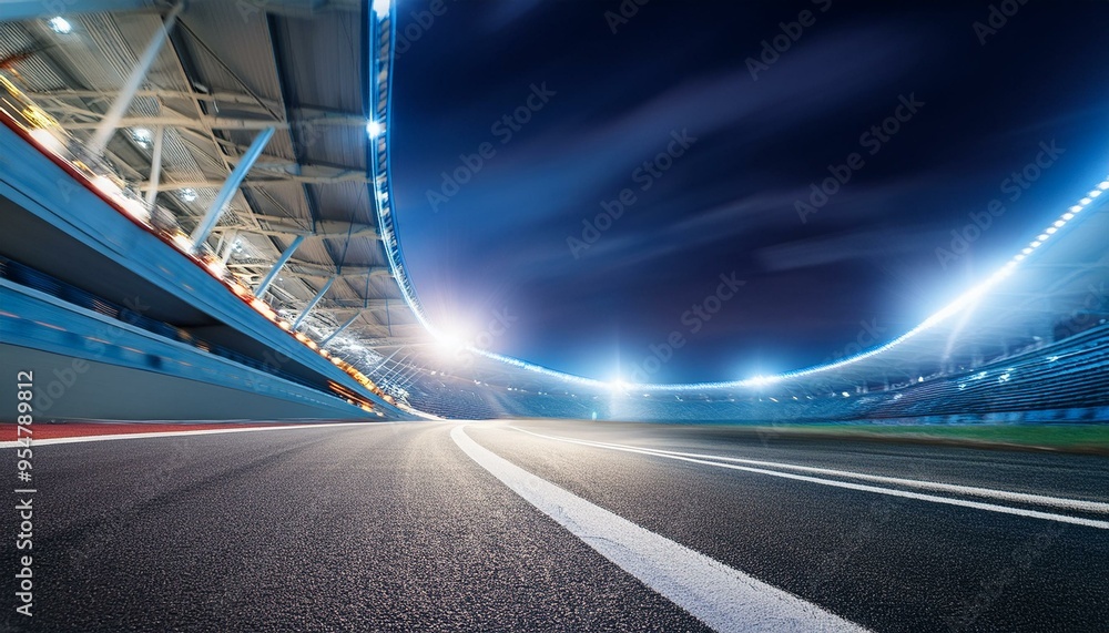 Obraz premium Race track corner in motion, dynamic drive, high speed view