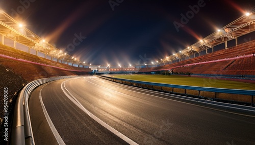 Race track corner in motion, dynamic drive, high speed view