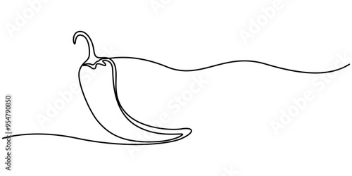 Continuous one line drawing of hot red chili pepper graphic design. Single line art illustration of spicy chili pepper on transparent background, Red chili pepper design in continuous line art drawing