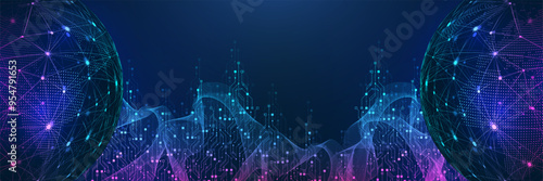 Digital technology abstract background with AI circuit board texture. Technology connected blue lines with electronics elements on tech bg. Semiconductor hardware. Cyber engineering.