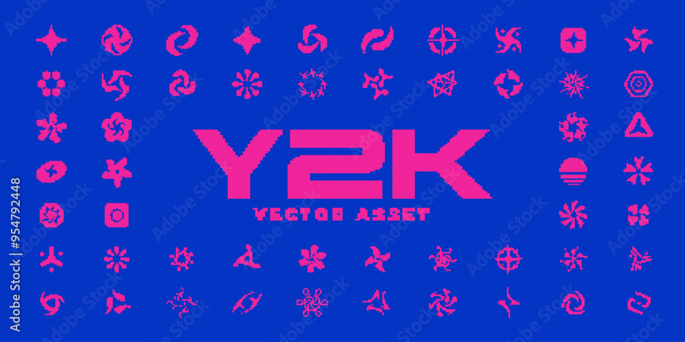 Y2K pixel style asset. Y2K retro futuristic elements for posters, banners, streetwear, social media. Pixel 8 bit vector shapes. 2000s aesthetics.