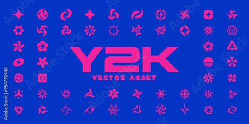 Obraz na płótnie Y2K pixel style asset. Y2K retro futuristic elements for posters, banners, streetwear, social media. Pixel 8 bit vector shapes. 2000s aesthetics. w salonie