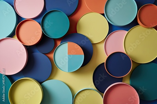 Colorful 3D Geometric Discs in Playful Patterns