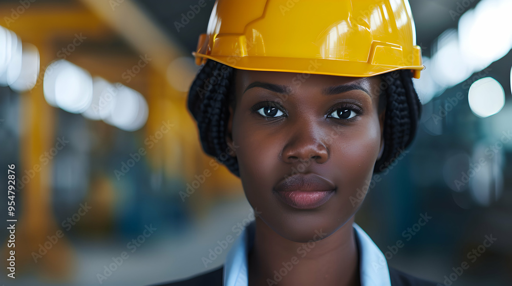 Woman Wearing Yellow Hard Hat And Black Suit Woman Wearing Yellow Hard Hat And Black Suit