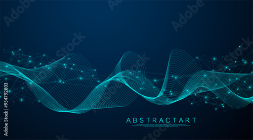 Global network connection concept. Big data visualization. Social network communication in the global computer networks. Internet technology. Business. Science. Vector illustration