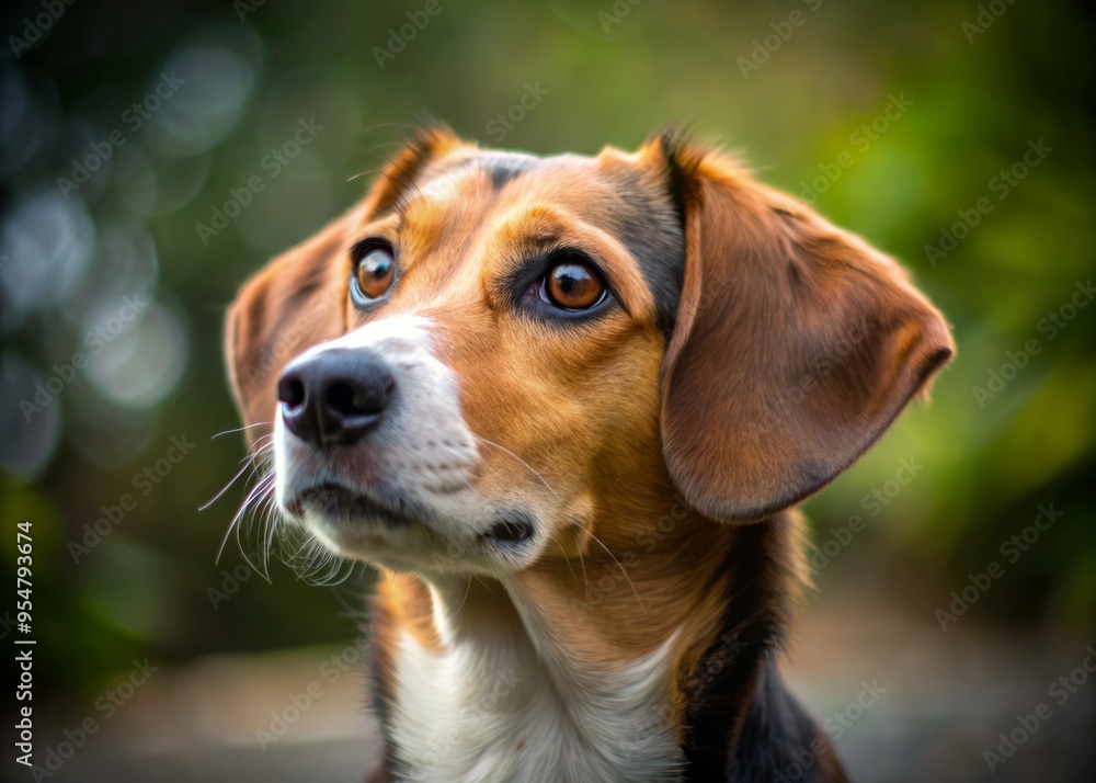 Photo image of a curious dog looking to the side with its head cocked and tail wagging. Photo image of a curious dog looking to the side with its head cocked and tail wagging.
