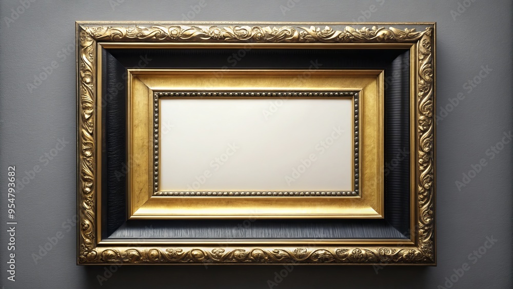 A rectangular picture frame accented with bold black and rich gold tones, exuding a sense of luxury and sophistication in its design. A rectangular picture frame accented with bold black and rich gold tones, exuding a sense of luxury and sophistication in its design.