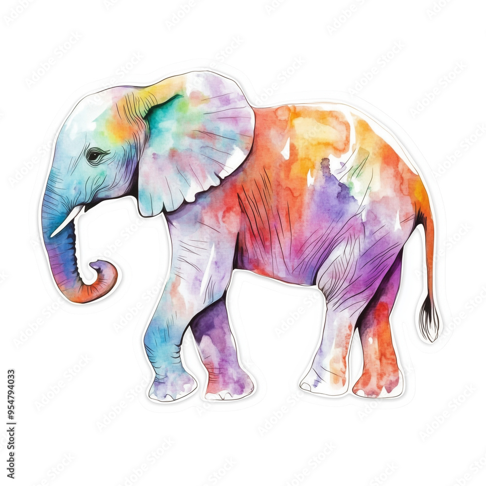 Obraz premium Watercolor elephant sticker style, cut out, isolated on transparent background