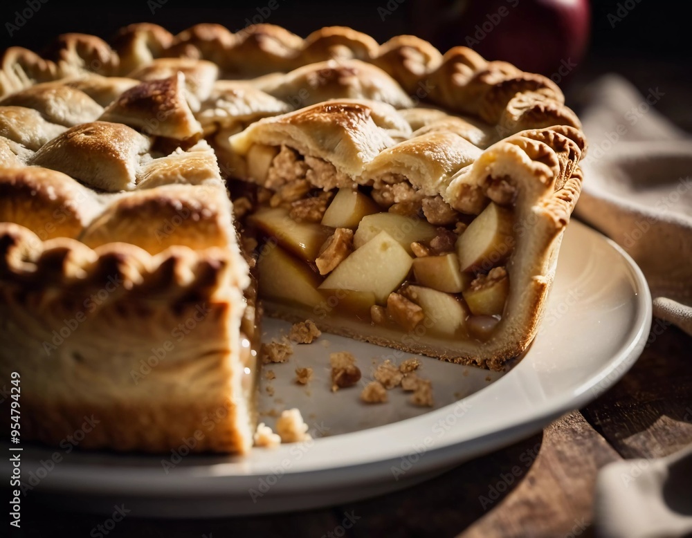 A freshly baked apple pie charlotte sits on a plate, showcasing a golden, flaky crust and chunks of tender apples inside, inviting anyone nearby to enjoy its warm, homemade goodness. Generative AI A freshly baked apple pie charlotte sits on a plate, showcasing a golden, flaky crust and chunks of tender apples inside, inviting anyone nearby to enjoy its warm, homemade goodness. Generative AI