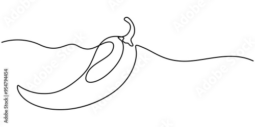 Continuous one line drawing of hot red chili pepper graphic design. Single line art illustration of spicy chili pepper on transparent background, Red chili pepper design in continuous line art drawing