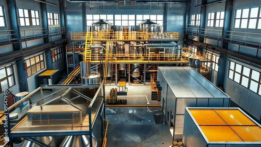 Inside a modern industrial facility showcasing advanced production technology and machinery in action Inside a modern industrial facility showcasing advanced production technology and machinery in action