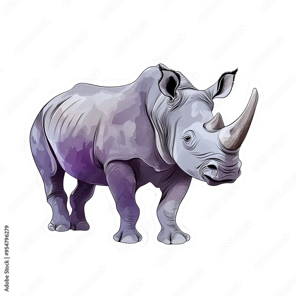rhino cartoon Watercolor style sticker rhino cartoon Watercolor style sticker