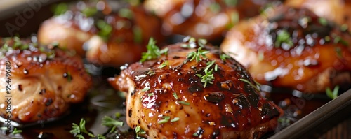 Honey balsamic glazed chicken thighs, 4K hyperrealistic photo