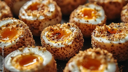 Wallpaper Mural Delicious crispy baked Scotch eggs featuring golden runny yolks and savory breadcrumbs in a home kitchen Torontodigital.ca