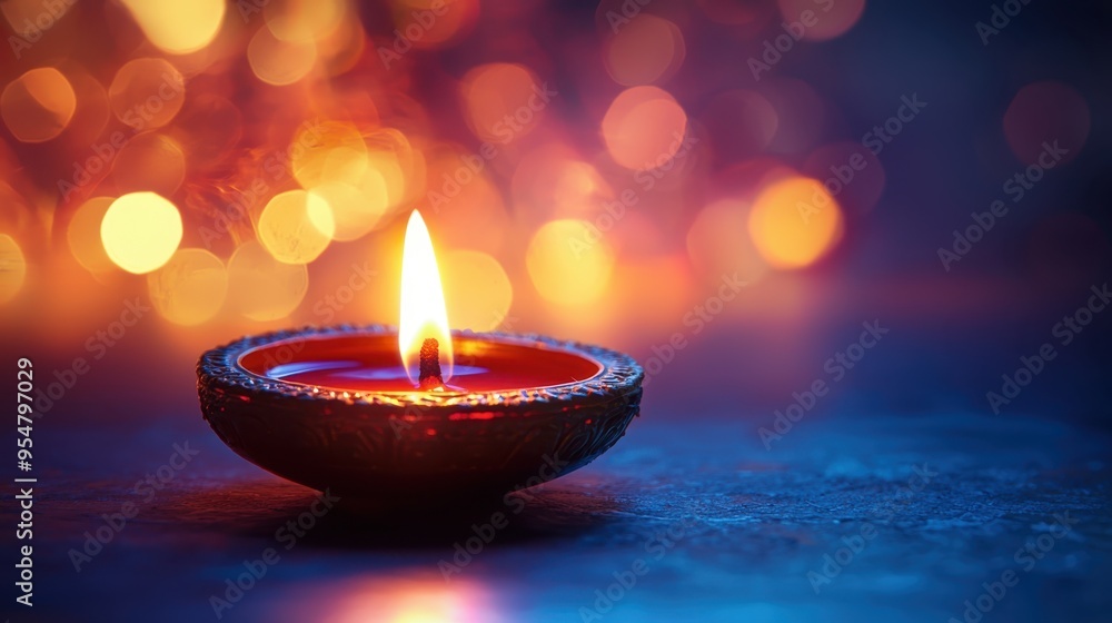 Radiant Diya Lamp Illuminated with Bright Flame on Soft Glowing Background Radiant Diya Lamp Illuminated with Bright Flame on Soft Glowing Background