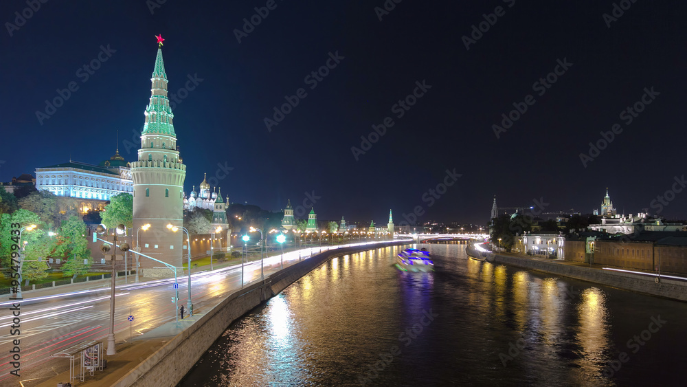 View from the bridge on Moscow Kremlin and the waterfront of the Moscow river timelapse hyperlapse View from the bridge on Moscow Kremlin and the waterfront of the Moscow river timelapse hyperlapse