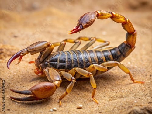 a photo image of a scorpion's segmented body formed by alternating rounded and pointed shapes, with a curved tail and pincers