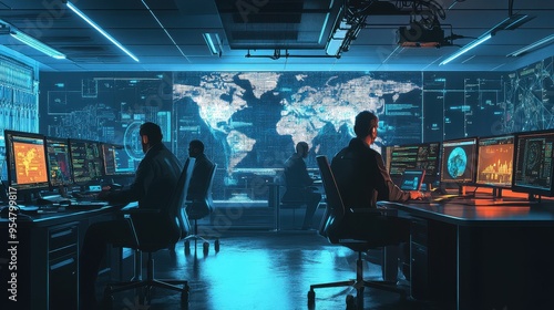 Futuristic Command Center: Monitoring the Global Landscape