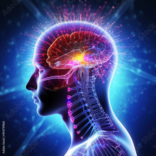 Nano technology innovation concept. Human brain, futuristic technology development. Artificial intelligence. illustration. photo