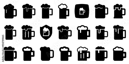 vector set of icons depicting beer mugs
