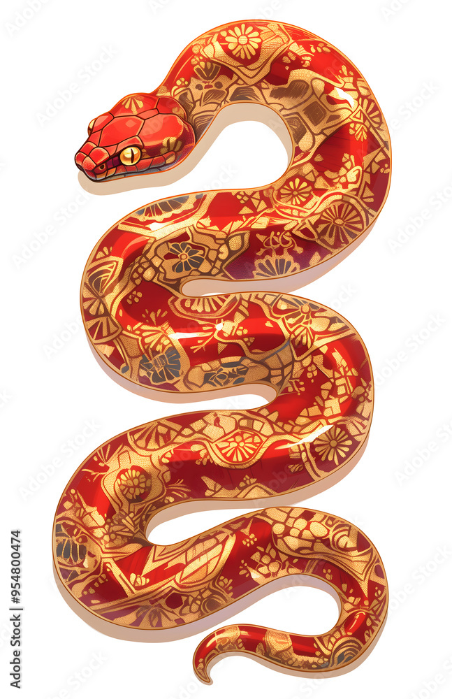 Zodiac Snake animal - symbol sign of Chinese New Year 2025. Red snake with gold oriental pattern skin. Isolated element, clip art illustration. Zodiac Snake animal - symbol sign of Chinese New Year 2025. Red snake with gold oriental pattern skin. Isolated element, clip art illustration.