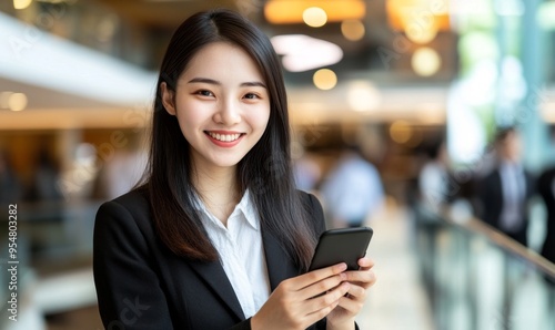 Confident Businesswoman: Successful Entrepreneur Using Smartphone Before Meeting. Empowered Female Executive in Corporate Office, Symbolizing Leadership, Innovation, and Work-Life Balance. AI-Generate