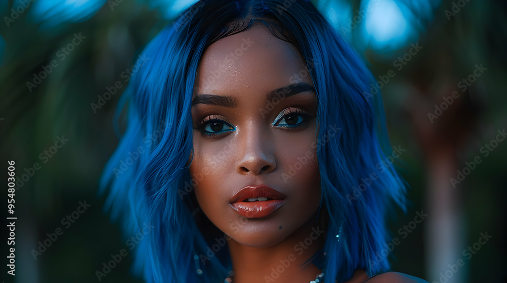 Woman With Blue Hair Posing For Picture