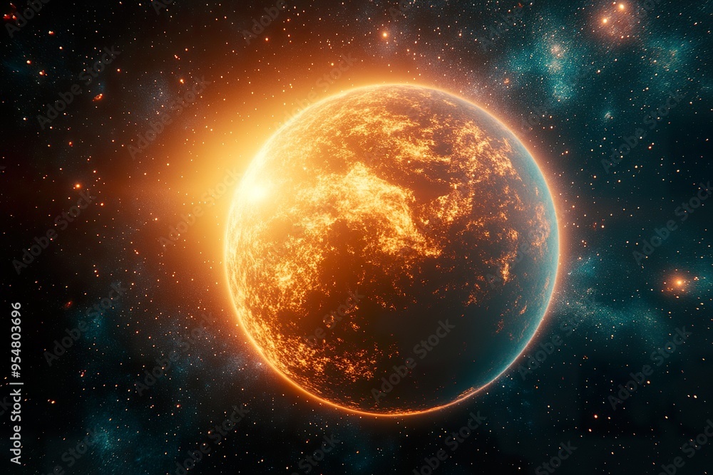 Naklejka premium Beautiful Space Scene Featuring Planets Nebula and Starry Sky