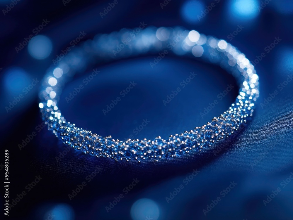 A blue and silver bracelet with a blue background