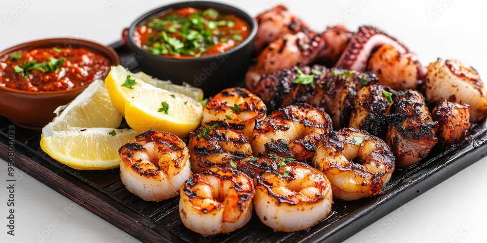 Grilled Shrimp and Octopus with Lemon and Chili Sauce Grilled Shrimp and Octopus with Lemon and Chili Sauce