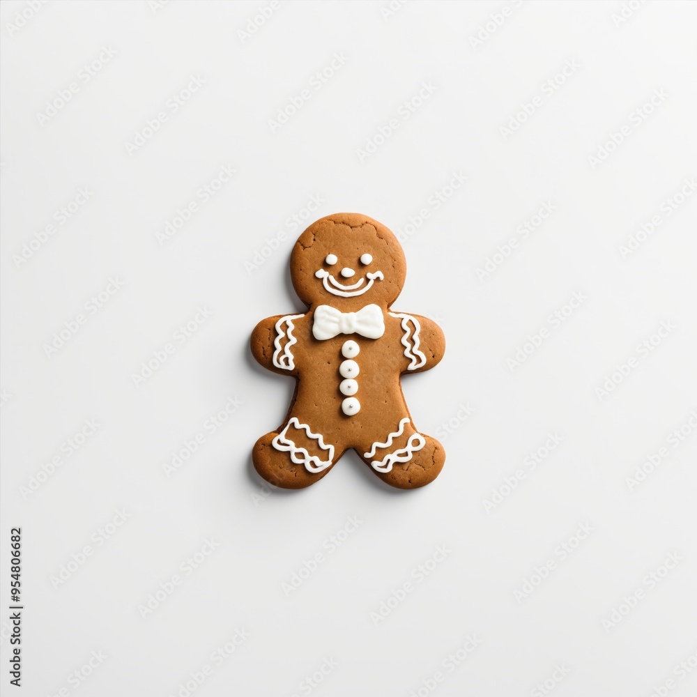 Gingerbread man cookie with white icing and a bow tie Gingerbread man cookie with white icing and a bow tie
